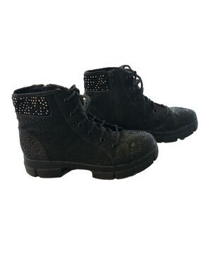 MADDEN NYC black Jgiorgia lace up boots bling inside zipper chunky sole Size 6